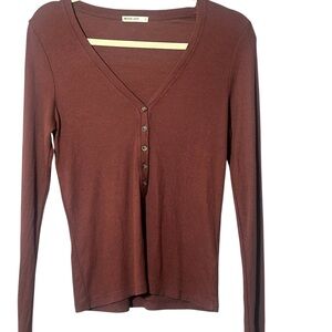 Marine Layer Chocolate Long Sleeve V-Neck Top